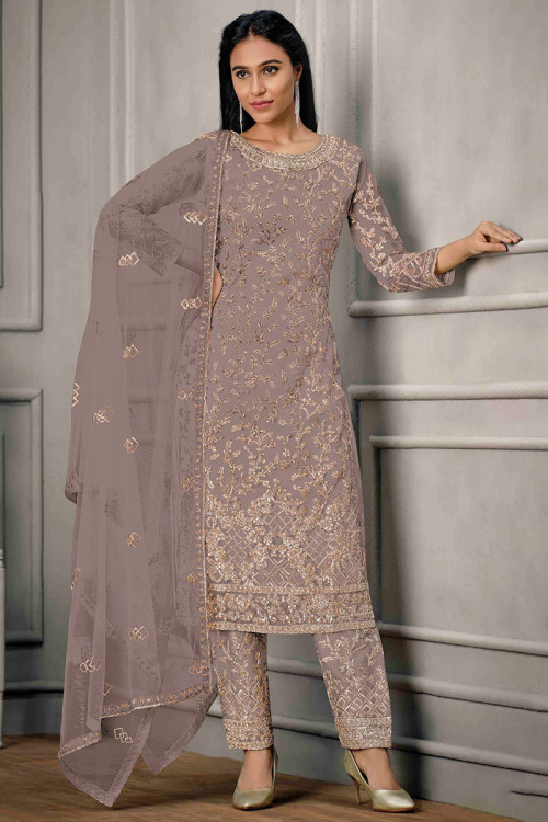 Sequins Embroidered Net Dusty Pink Eid Trouser Suit