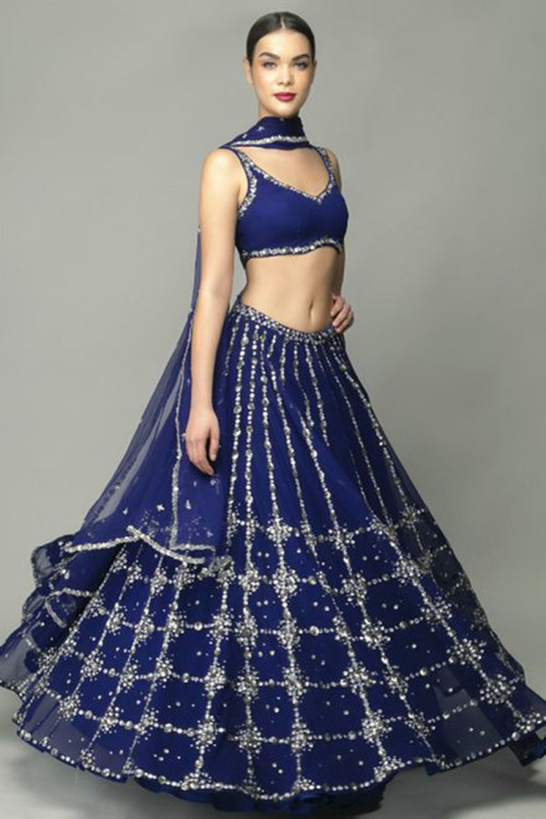 Sequins Embroidered Net Party Wear Blue Lehenga