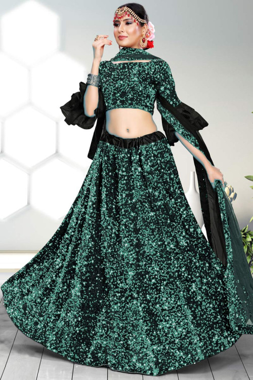 Buy Bollywood Model Emerald green sequins lehenga in UK, USA and Canada