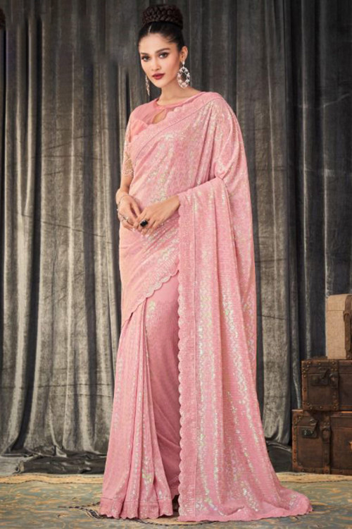 Incredible Light Pink Banglory Silk Party Wear Saree With Blouse | Pakaian  pesta, Mode