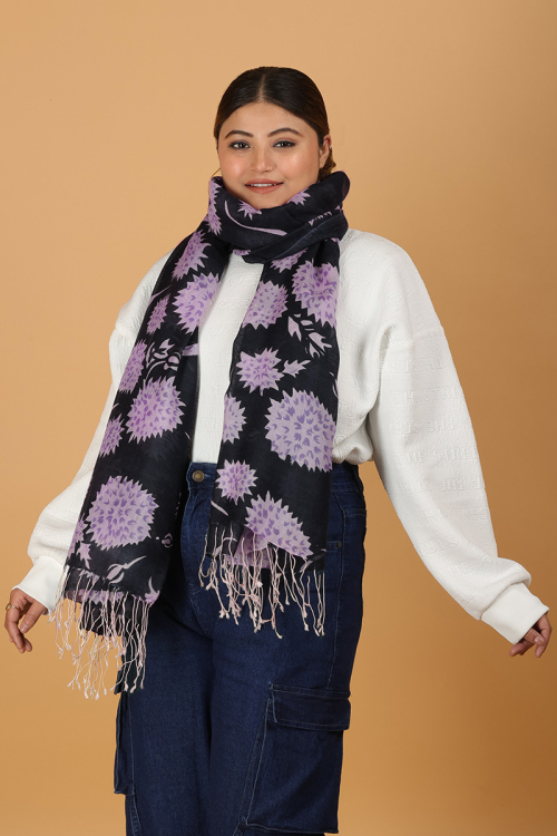 Midnight Blossom Wool and Silk Shawl
