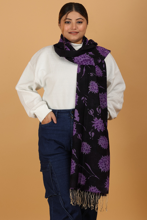 White and red Wool and Silk Shawl