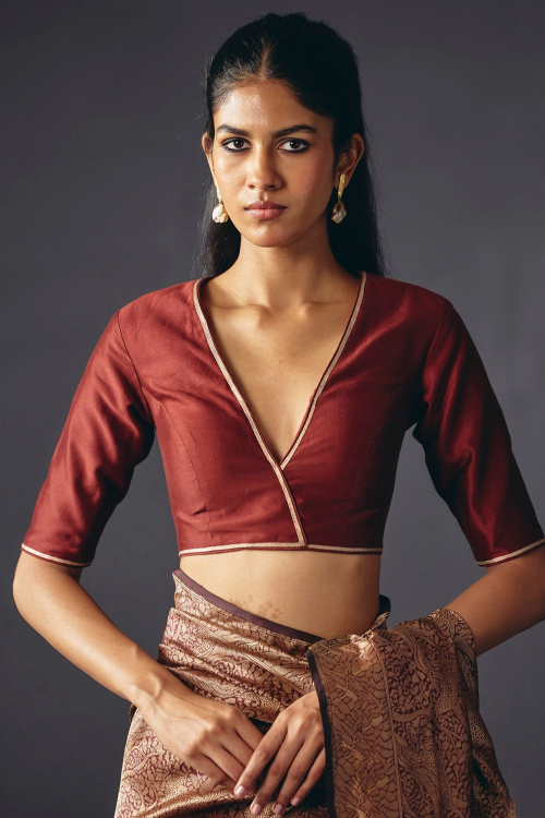 Maroon Cotton Zari Embroidered Designer Blouse for Festive Wear