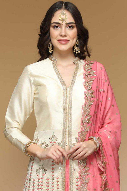 Buy Silk Anarkali Suit In Cream Color With Resham Work Online - 2054 ...