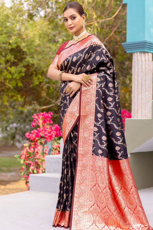 Silk Black Weaved Light Weight Saree 