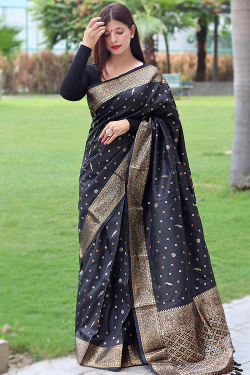 Twilight Black Lightweight Silk Saree with Zari Glow