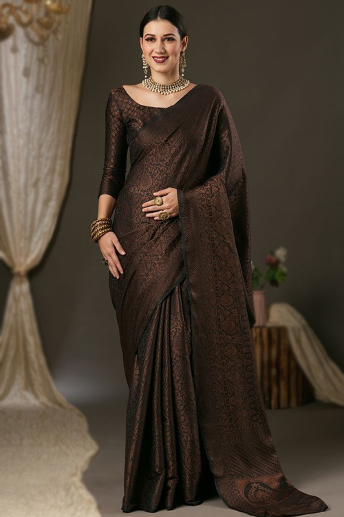 Noir Zari Embellished Lightweight Black Silk Saree