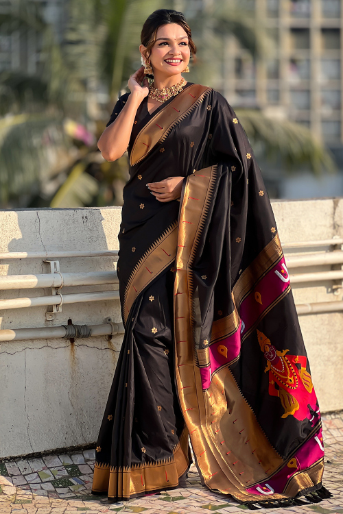 Silk Black Woven Zari Paithani Saree 