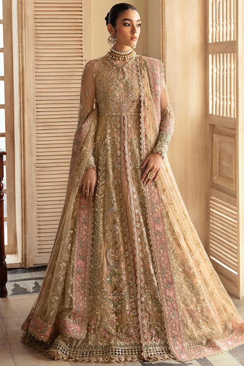 Silk Blend Cream Beige Embroidered Jacket Style Lehenga 