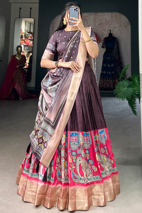Silk Blend Mauve Taupe Lehenga with Zari Work for Diwali