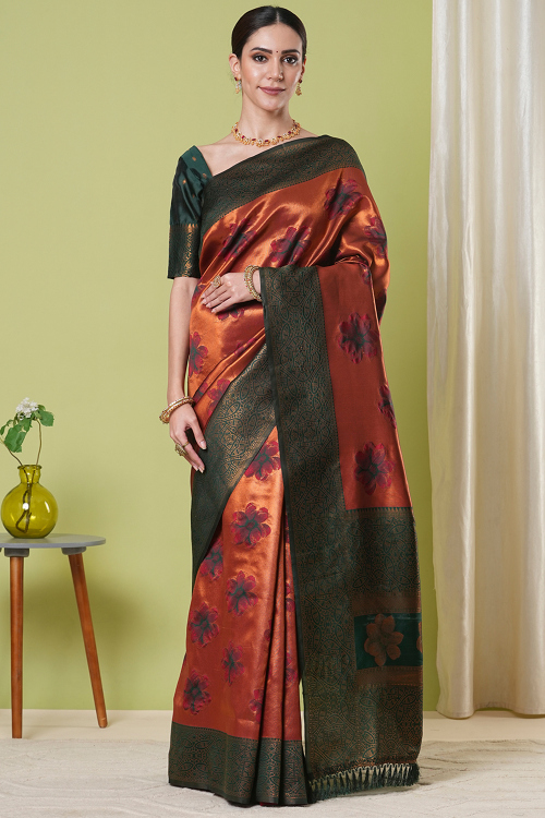 Timeless Brick Red Broad Border Silk Saree