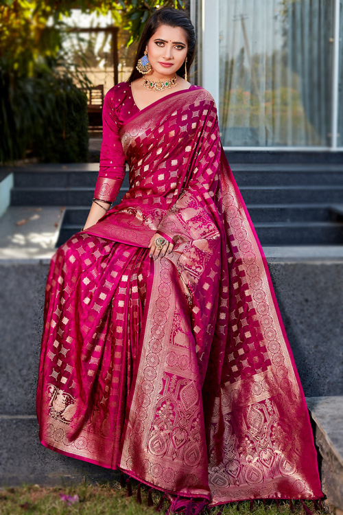 Silk Burgundy Maroon Weaved Light Weight Saree 