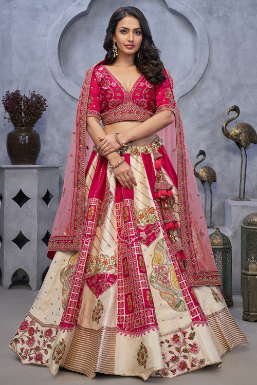 Silk Cream Beige Bridesmaid Wear Lehenga with Dori embroidery