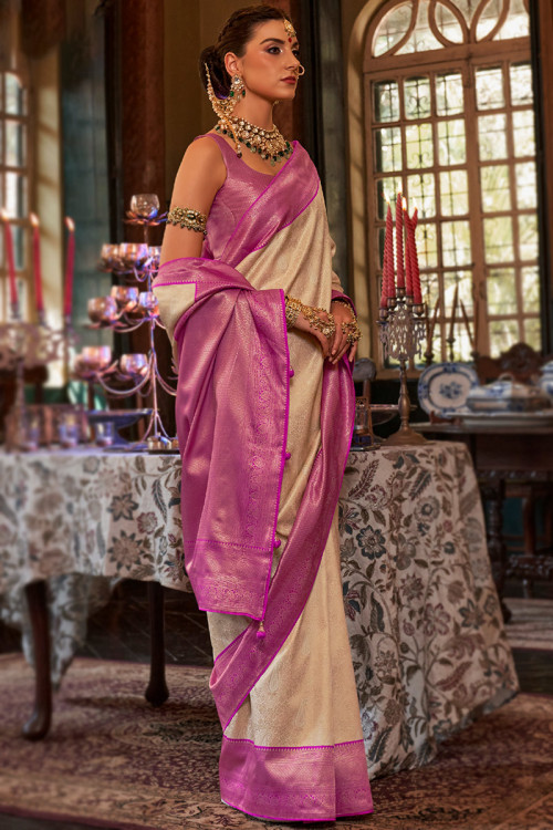 Cream discount wedding saree