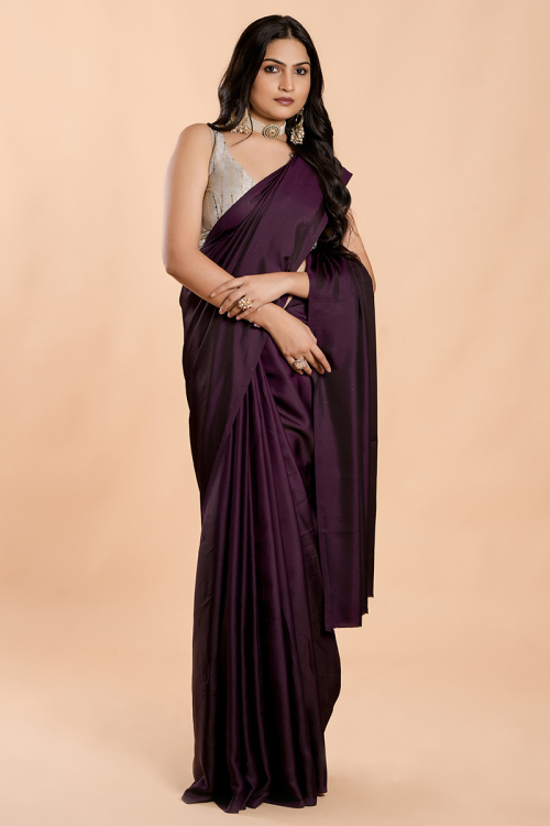 Silk Dark Purple Shimmer Saree for Sangeet