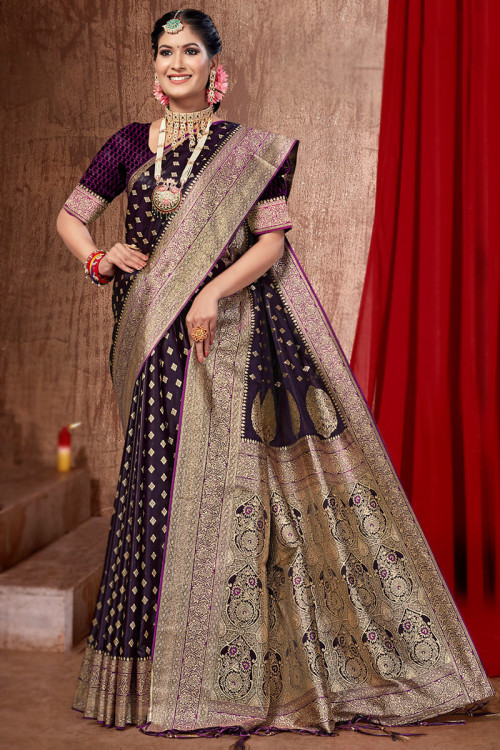 Resham and Zari Work Purple and Koti Style Saree WJ95530