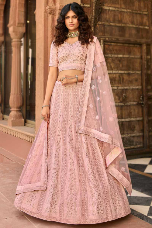 Silk Embroidered Bridesmaid Pink Lehenga
