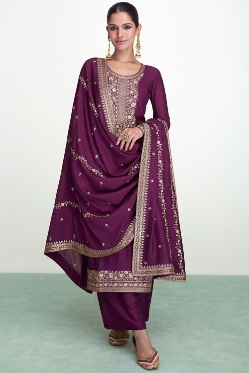 Purple Flared Suit With Heavy Embroidered Border 4093SL02