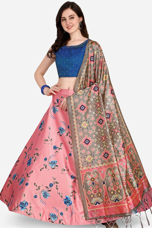 Silk Light Pink Digital print A-Line Style Lehenga
