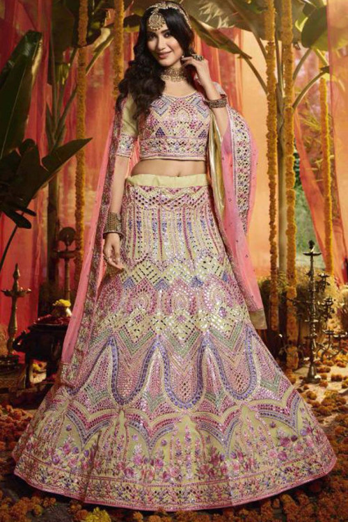 Get Online Heavy Designer Multi Color Silk Bridal Lehenga Choli
