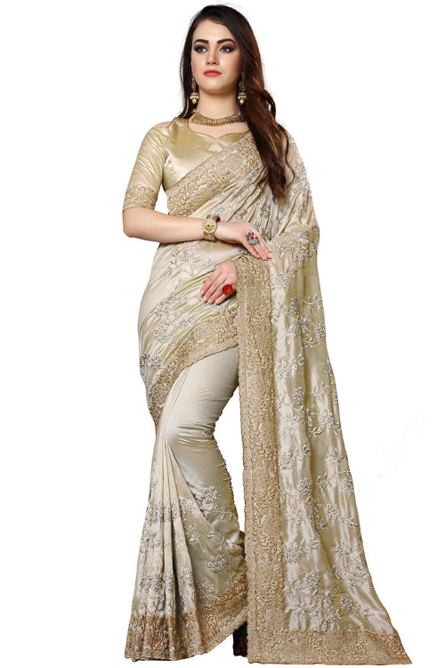 Silk Party Wear Saree In Light Beige Color