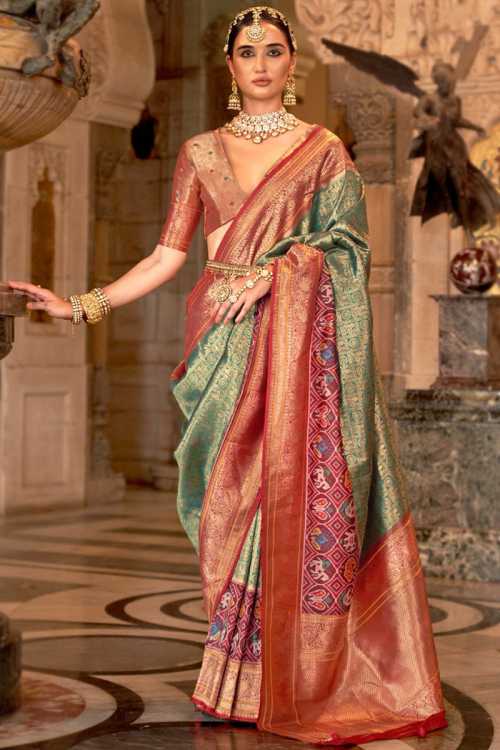 Silk Persian Green Woven Zari Patola Saree 