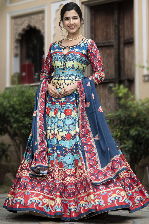 Silk Printed A Line Multi Color Ready to Wear Anarkali Suit