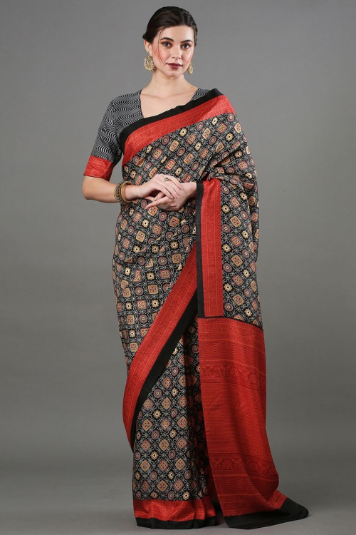 Silk Printed Casual Wear Black Saree