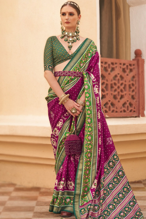 Silk Printed Purple Patola Saree 