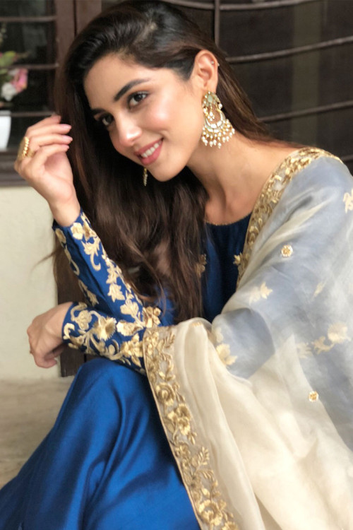 Buy Royal Blue Taffeta Silk Anarkali Suit With Zari Work Online ...