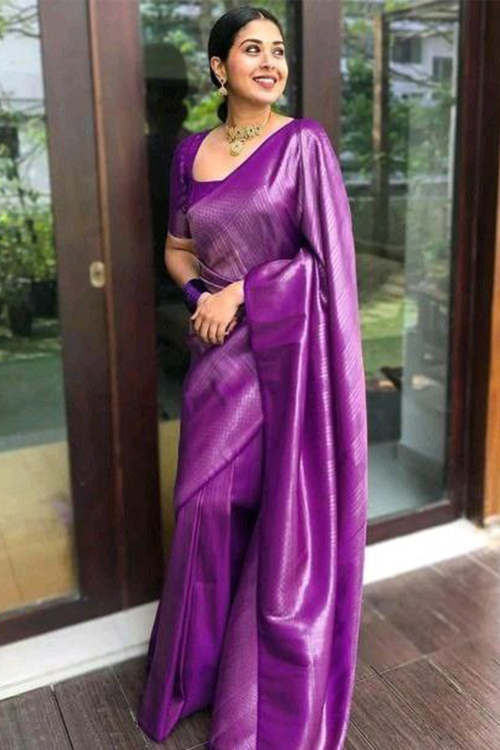 Cultural Purple Silk Zari Work Lightweight Saree
