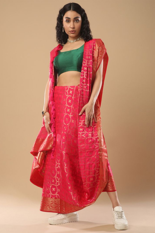 Silk Ruby Pink Woven Zari Light Weight Saree