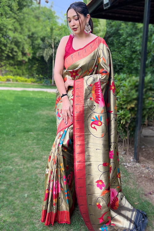 Silk Sage Green Woven Zari Paithani Saree