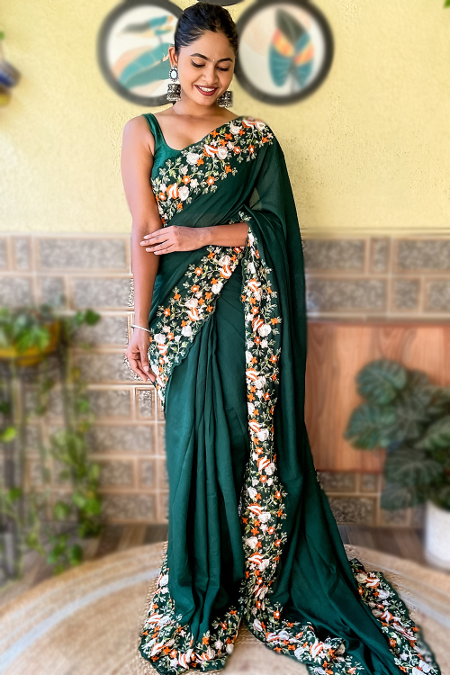 Silk Teal Green Embroidered Light Weight Saree