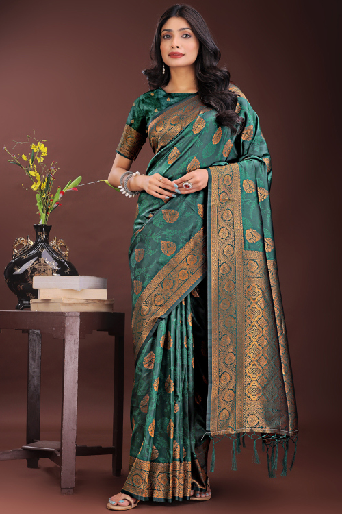 Silk Teal Green Woven Zari Festival Wear Saree 