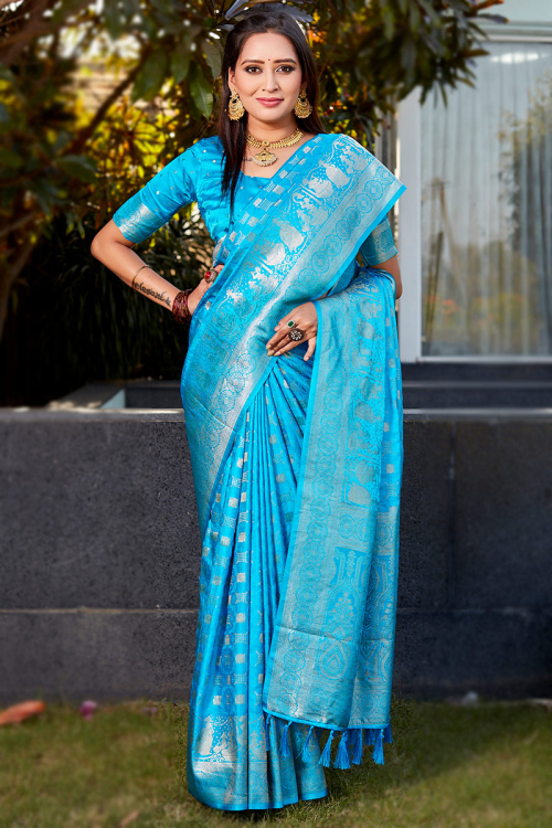 Silk Weaved Sky Blue Light Weight Saree 
