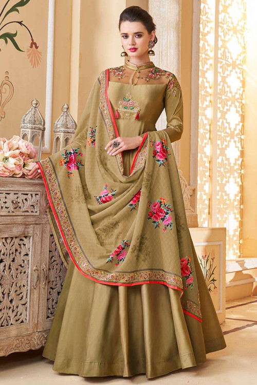 Buy Silk Wedding Anarkali Suit In Peanut Brown Colour Online ...