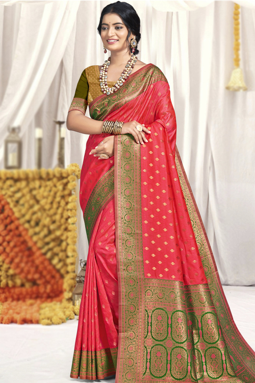 Silk Wedding Wear Light Red Weaved Saree