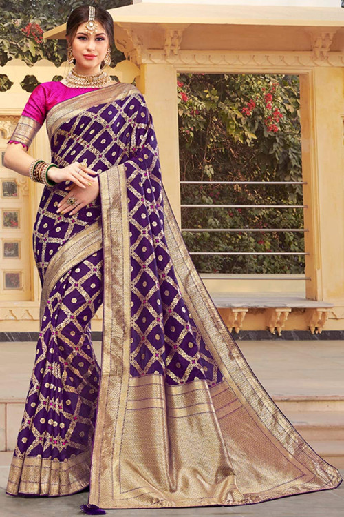 Buy Silk Wedding Wear Saree In Plum Purple Online - SARV07914 | Andaaz ...