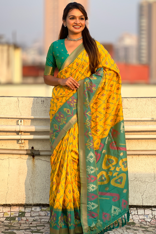 Silk Woven Turmeric Yellow Festival Wear Saree 