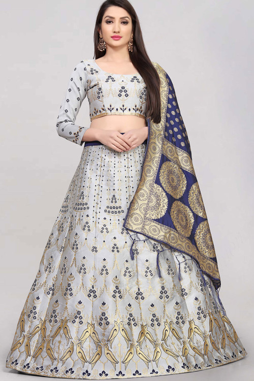 Buy Silver Lehenga Cotton Simmer Chanderi Gulab Chhadee Bridal Set For  Women by SHIKHAR SHARMA Online at Aza Fashions.