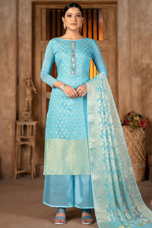 Shop Banarasi Silk Long Length Designer Anarkali Suit For Festival Online