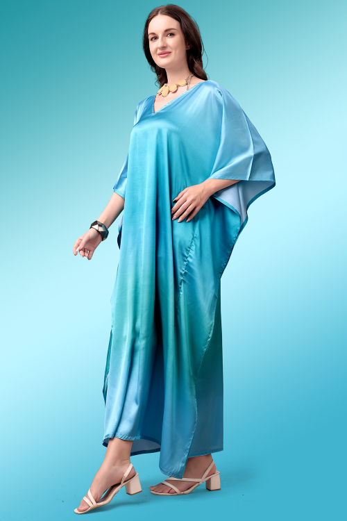 Sky Blue Crepe Kaftan With Printed Work For Casual Wear