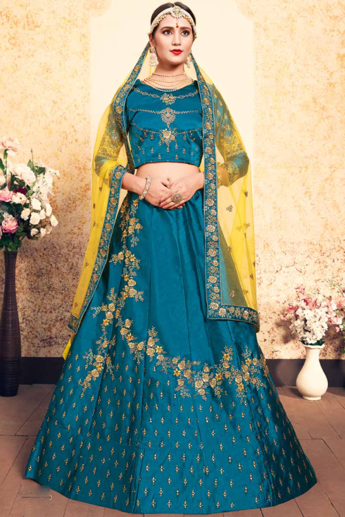 Sky Blue Satin Lehenga With Satin Choli