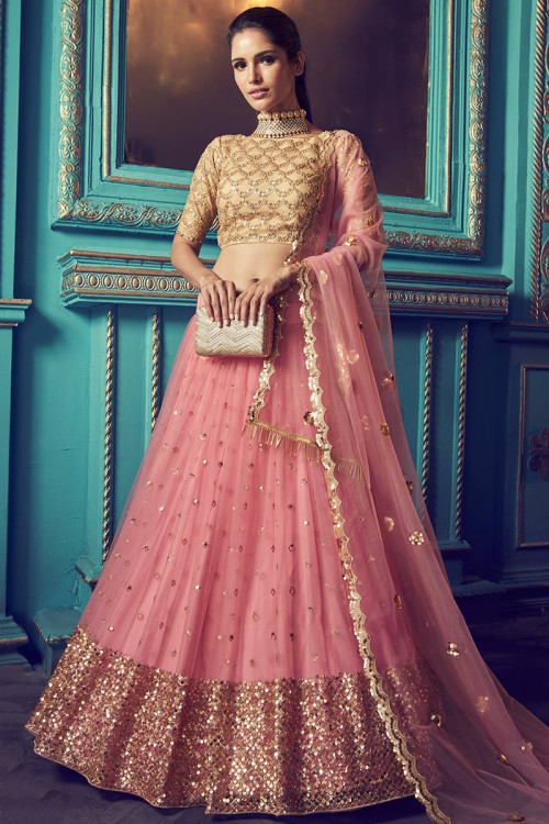 Soft Net Party Wear Lehenga Choli In Pink Color