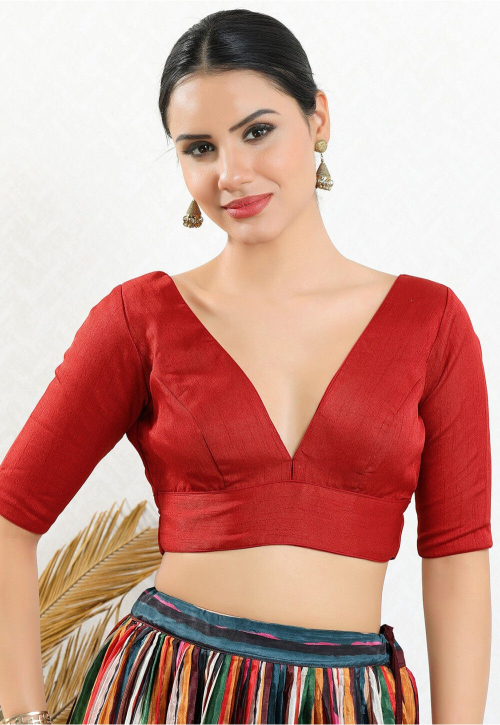 Red Plain Silk Partywear Blouse