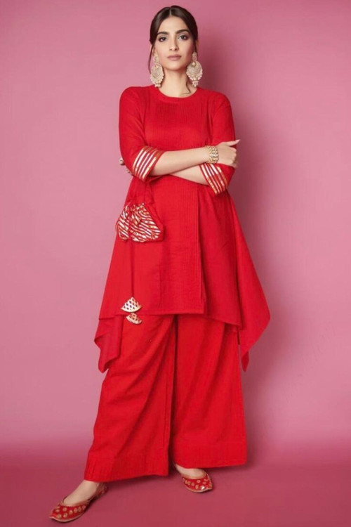 Sonam Kapoor Moscrepe Red Palazzo Pant Suit for Eid