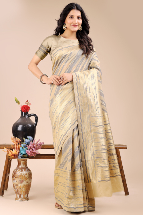 Steel Grey Cotton Woven Zari Regional Saree