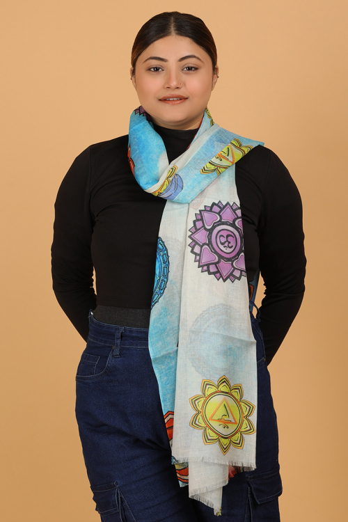 Multi colored Cotton and Linen om Printed Stole