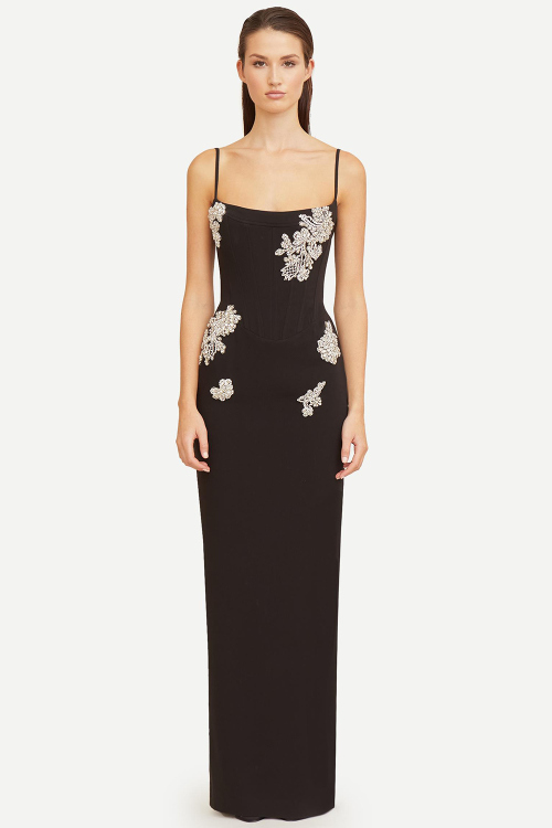 Stone Embellished Black Polyester Cocktail Dress